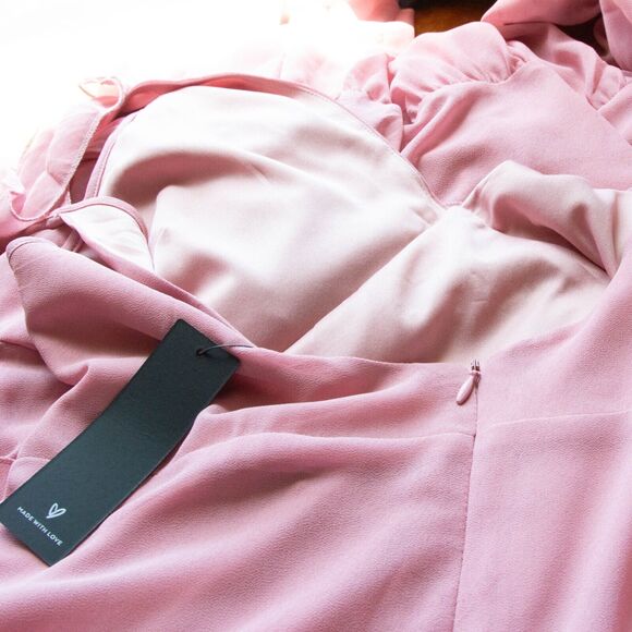 NWT Lulus Pastel Pink Chiffon Tiered Layered Romantic V Neck Maxi Dress Gown M - Picture 5 of 5